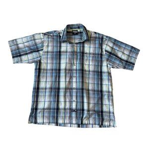 South Pole Mens Plaid Cotton Shirt XL Blue BlackWhite Short Sleeve Casual Button